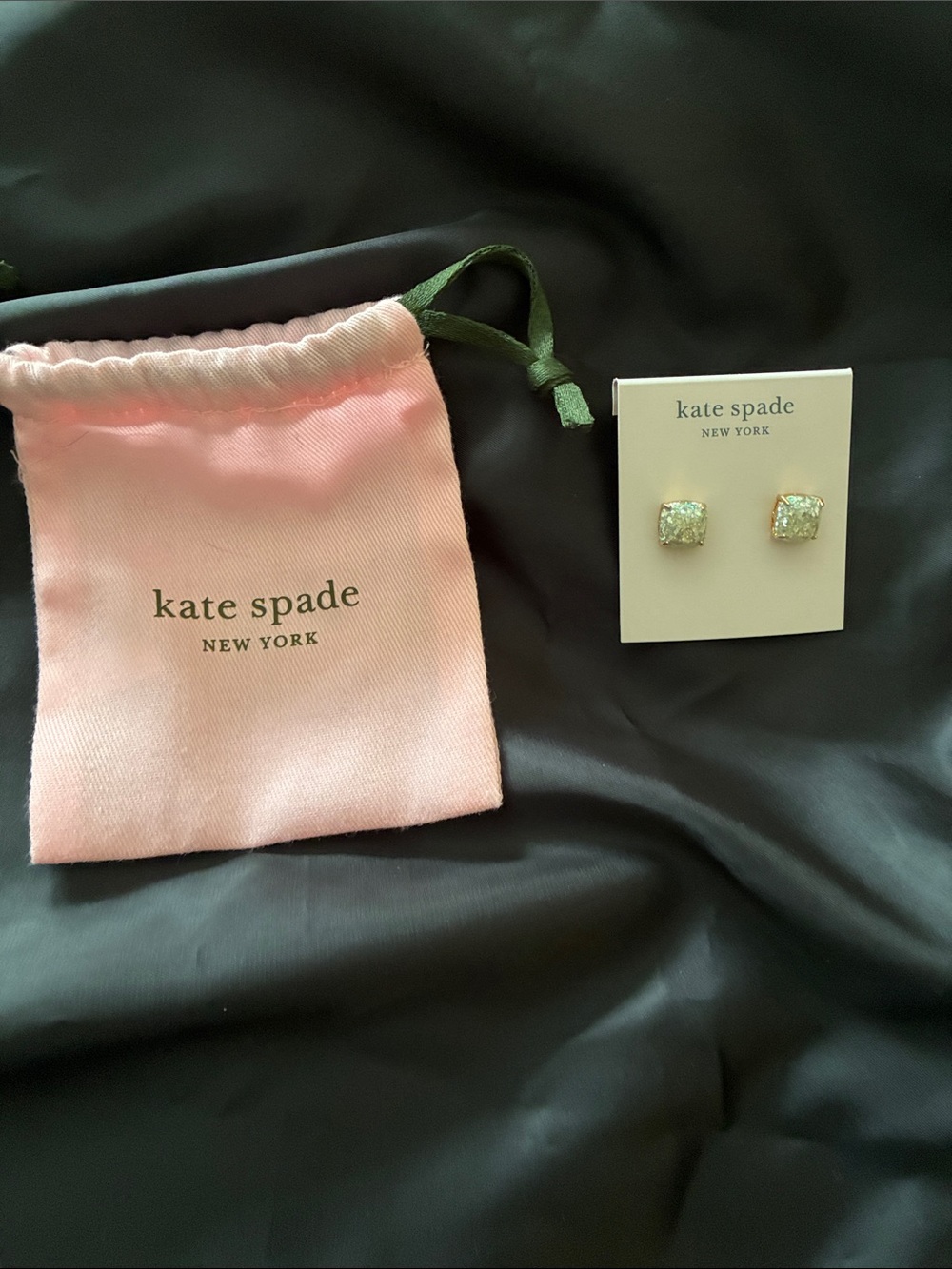 kate spade gold-tone crystal stud earrings with pink pouch